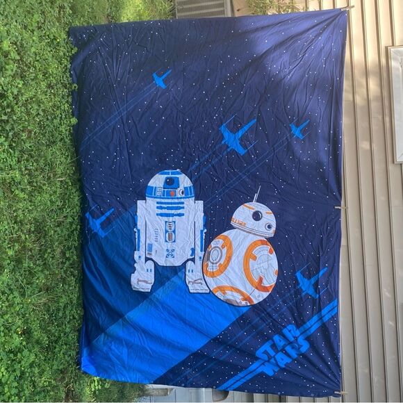 STAR WARS Droids R2-D2 and BB-8 Organic Cotton Navy Blue Duvet Cover TWIN Size - Picture 2 of 12